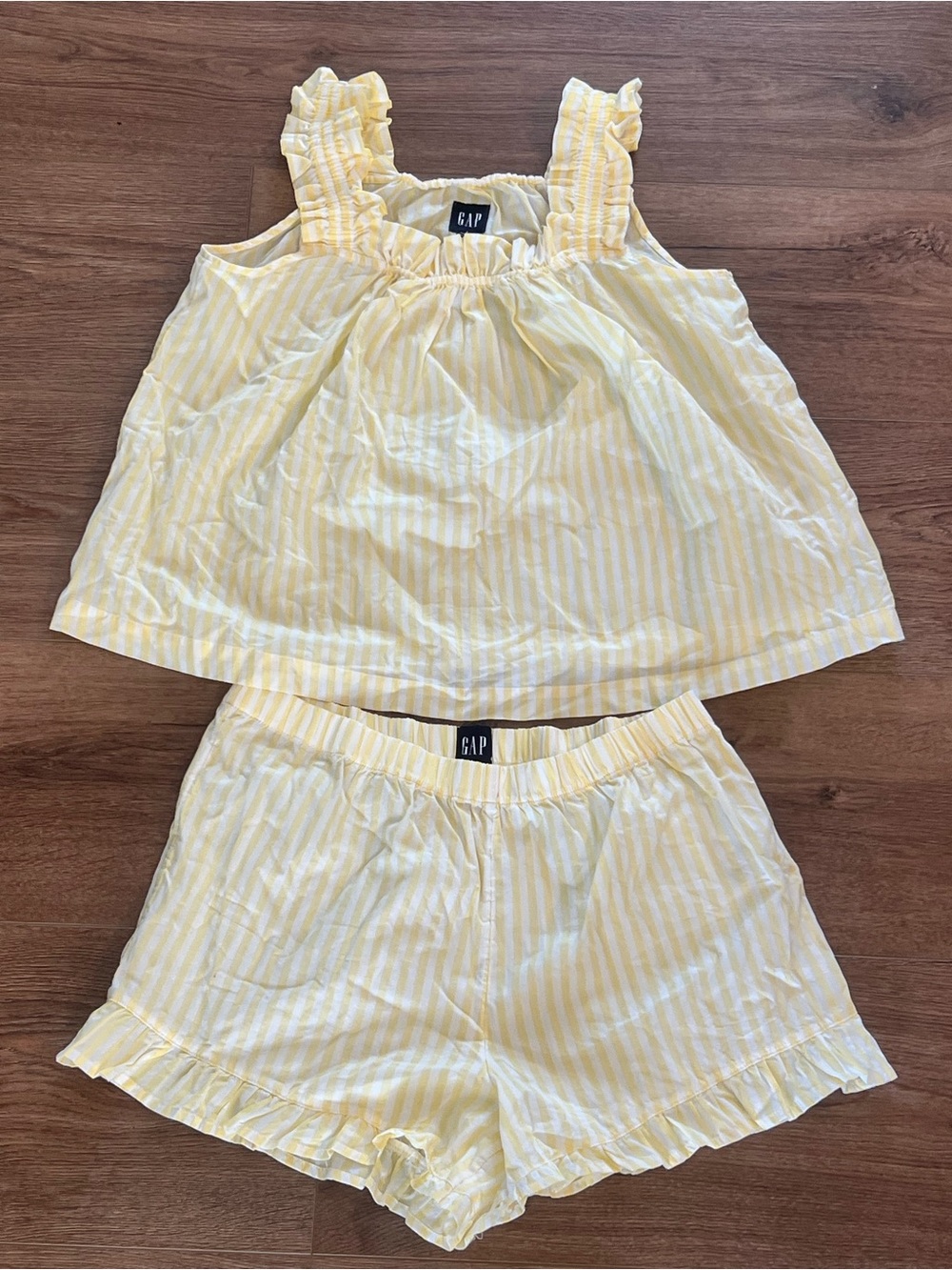 GAP Yellow & White Striped Two-Piece Pajama Set